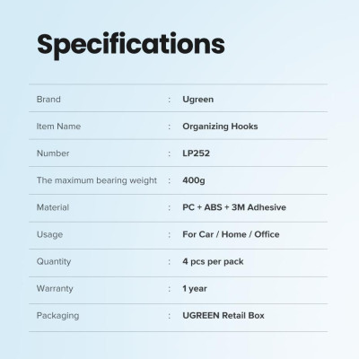Ugreen UG80199LP252TK 4 cái Móc treo Màu Đen tiện dụng trên xe hơi - văn phòng - nhà - HÀNG CHÍNH HÃNG