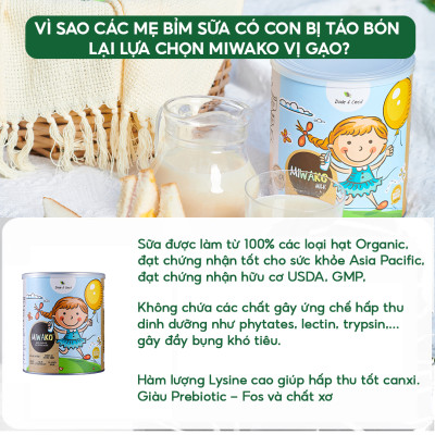 Sữa Hạt Miwako Vị Gạo Hộp 400g x 1 Hộp Chuẩn Hữu Cơ Hoa Kỳ, Tăng Cường Đề Kháng, Miễn Dịch - Miwako Việt Nam