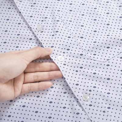 Áo Sơ Mi Nam Công Sở Trung Niên Dài Tay Trắng Vải Cotton Họa Tiết Chấm Bi Nhỏ Thương Hiệu Anton - X302