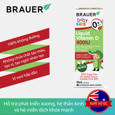Vitamin D cho trẻ sơ sinh và trẻ nhỏ Brauer Baby & Kids Liquid Vitamin D 400IU giúp phát triển hệ xương, răng, ngủ ngon - QuaTangMe Extaste