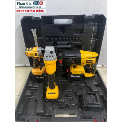 Bộ Combo Gồm Máy Khoan Đục Bê Tông, Máy Mài Và Máy Chuyên Vít Dùng Pin 199V 15 Cell, Máy Siêu Khỏe - Bảo Hành 1 Năm