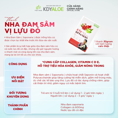 THẠCH COLLAGEN NHA ĐAM SÂM LỰU ĐỎ HỮU CƠ (set 30 gói) HỖ TRỢ ĐẸP DA