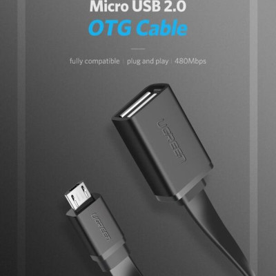 Ugreen UG10821US133TK 10CM màu Đen Cáp chuyển đổi MICRO USB sang USB âm hỗ trợ OTG dáng dẹt - HÀNG CHÍNH HÃNG