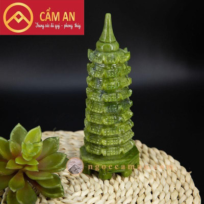 THÁP VĂN XƯƠNG 9 TẦNG ĐÁ LỤC NGỌC TỰ NHIÊN (HÀNG ĐẸP) 19 cm