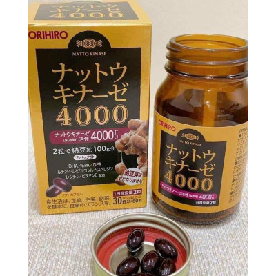 Viên Uống Natto Kinase 4000FU Orihiro 60 Viên Nhật Bản Hỗ Trợ Phòng Chống Đột Quỵ Tai Biến