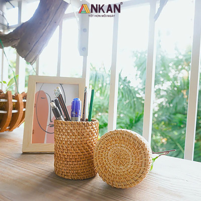 Cốc Mây Tre Đan Thủ Công Đa Năng - Đựng Bút, Cắm Hoa, Trang Trí Bàn Làm Việc - Phong Cách Vintage