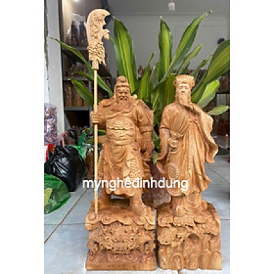 Cặp tượng quan văn quan võ bằng gỗ ngọc Am thơm nức cao 50cm 