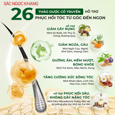 Dầu Xả 26 Thảo Dược Sắc Ngọc Khang - Hỗ Trợ Làm Sạch Sâu, Giảm Gãy Rụng, Phục Hồi Hư Tổn, Nuôi Dưỡng Mái Tóc Chắc Khỏe Bồng Bềnh