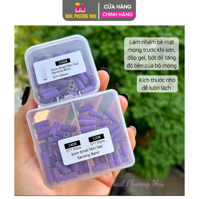 [Giá Ưu Đãi] Combo Đầu Mài Nhám Tím Mini 120/240 + Lõi Lắp Siêu Êm, Hộp 60 Chiếc Kèm Lõi Làm Nhám Bề Mặt Móng Làm Nail Phương Miu