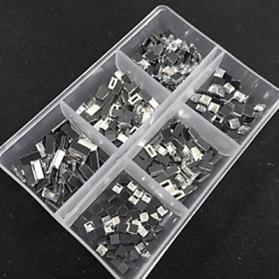 Đá Khối Chân Bằng Chữ Nhật Mix Size, 6 Ô, Đá Nail Hình Vuông Và Chữ Nhật, Trang Trí Móng Sang Trọng, Làm Nail Tinh Tế