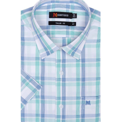 Áo sơ mi nam KHATOCO ngắn tay kẻ caro A1MN438T2-CNCR223-2411-N