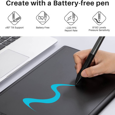 Tặng Găng Tay Vẽ Trị Giá 139K - Bảng Vẽ Cảm Ứng Huion Inspiroy H580X Màn Hình Rộng 8x5 Inch Bút Không Pin 8192 Lực Nhấn - Hàng Chính Hãng.Huion H580X Graphics Tablet Digital Battery Free Pen Tablets Signature Drawing Pad Phone Connectivity Chorm OS Androi