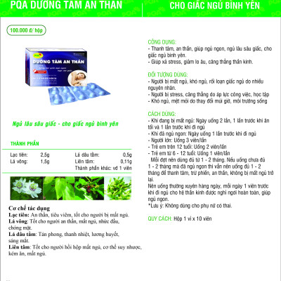 PQA Dưỡng Tâm An Thần là dược phẩm hỗ trợ dưỡng tâm, an thần, giúp tạo giấc ngủ ngon, ngủ sâu giấc cho người bị suy nhược thần kinh, mất ngủ, giấc ngủ đến chậm, hoặc không sâu giấc.