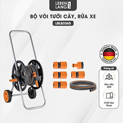 Bộ vòi nước tưới cây rửa xe đa năng Lebenlang LBLB3365 dây dài 30m, 1 đầu tưới, thiết kế xe đẩy - hàng chính hãng