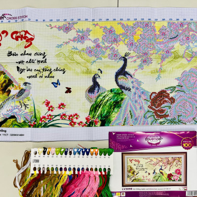 Tranh thêu chữ thập Vợ chồng lv3098, kích thước 84 x 43 cm
