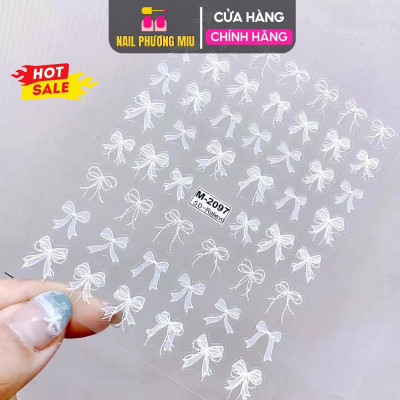 Sticker Nơ Trắng Mix SJY1081 Kiểu Hàn Quốc Dán Móng Siêu Xinh, Hình Dán Móng Nơ 3D Sẵn Keo Siêu Dính Siêu Bền Chuyên Dùng Làm Nail Nữ Women