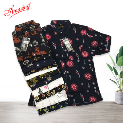 Áo sơ mi mùa hè cho nam, vải tole bông, tay ngắn, vạt ngang, có size lớn 105kg, thương hiệu Amazing