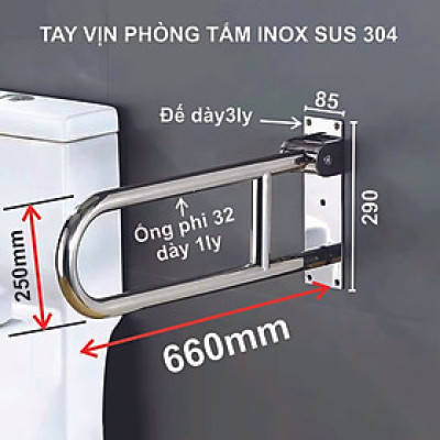 Tay Vịn Phòng Tắm Kibath Xếp Gập Inox 304 Ống 32 KB-616.15
