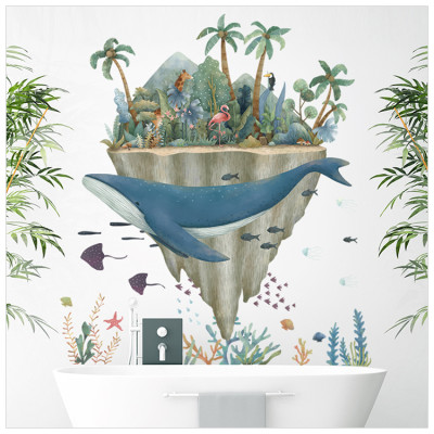 Sticker Giấy Dán Tường Decal Dán tường Tranh Dán Tường Trang Trí Tường Mẫu Cá Voi Xanh Và Bán Đảo Sở Thú ZH-1018