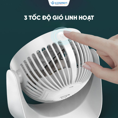 Quạt Mini Để Bàn Kosmen F118 Có Lưới Bảo Vệ , Dung Lượng Pin Khủng, Xoay 360 Độ - Hàng Chính Hãng