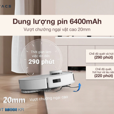 Robot Hút Bụi Lau Nhà Ecovacs T30s KR 11.000 Pa Giặt Nước Nóng, Xòe Giẻ, Chống Rối - Hàng Chính Hãng