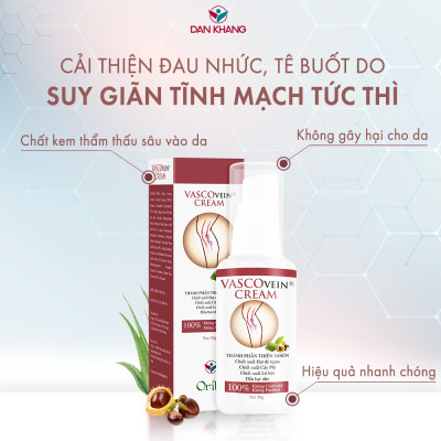 Liệu trình suy giãn tĩnh mạch Vascovein Dân Khang 4 món (3 viên uống và 1 kem) giúp giảm sưng đau tê phù chân
