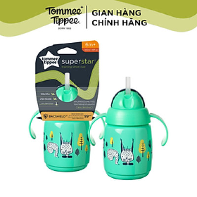 Bình tập uống nước có ống hút đáy nặng kháng khuẩn chống tràn, chống sặc Tommee Tippee SuperStar, 300ml, cho bé từ 6 tháng – Xanh lá