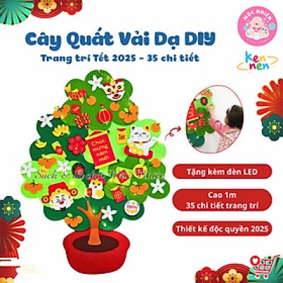 Cây quất Tết bằng vải dạ vải nỉ trang trí Tết 2025 (tặng kèm đèn led 3 mét)