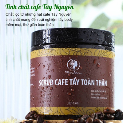 Scrub café tẩy toàn thân, trắng da, sạch mụn, đánh bay thâm rạn Wonmom 500g