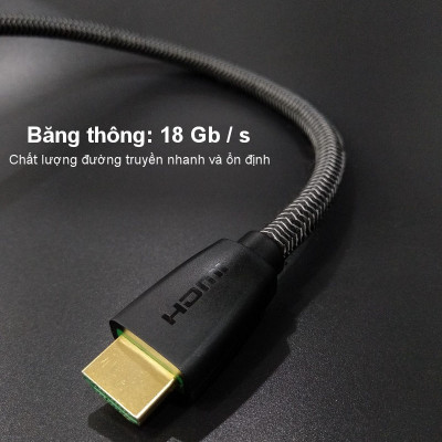 Cáp hdmi 2.0 mạ vàng hỗ trợ độ phân giải tối đa 4k/60Hz 4096x2160 hỗ trợ 3D dùng cho máy tính, máy chiếu, tivi, tivi box, PS3/4...... Dài 3m UGREEN HD118 50464 - Hàng Chính Hãng