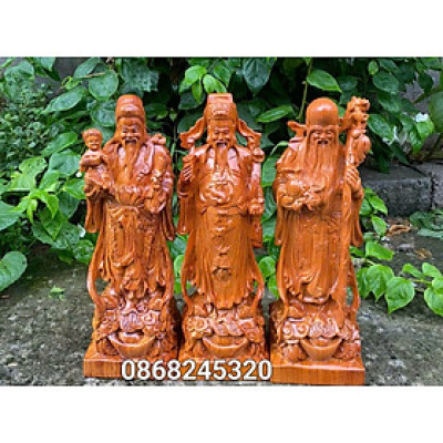 Bộ tượng phật tam đa phúc lộc thọ bằng gỗ hương đá kt cao 40cm 