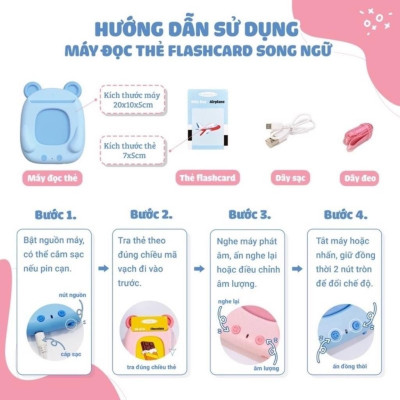 Máy đọc thẻ song ngữ Anh Việt, Máy đọc thẻ tiếng Anh loại 224 từ vựng 112 thẻ, Đồ chơi giáo dục sớm cho bé