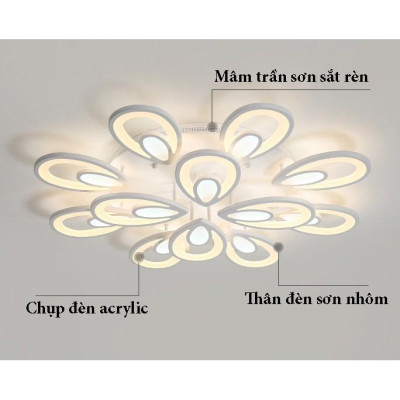 Đèn ốp trần  hiện đại 12 cánh hoa trang trí nội thất sang trọng với 3 chế độ ánh sáng.