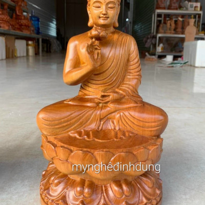 Tượng phật liên hoa bằng gỗ bách xanh liền khối thơm nức kt cao 30×17×14cm 