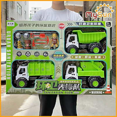 Bộ xe ô tô khủng long đồ chơi xe công trình mô hình xe cẩu múc xe ben xe bồn trộn bê tông cho bé