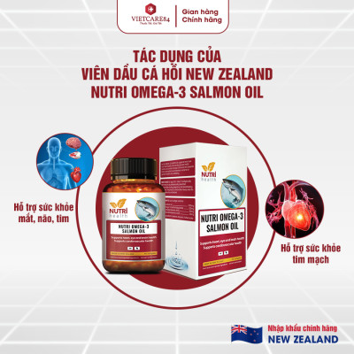 Viên Dầu Cá Hồi New Zealand Nutri Omega-3 Salmon Oil 60 Viên | Hỗ Trợ Sức Khỏe Mắt, Não, Tim - Nhập Khẩu Chính Hãng