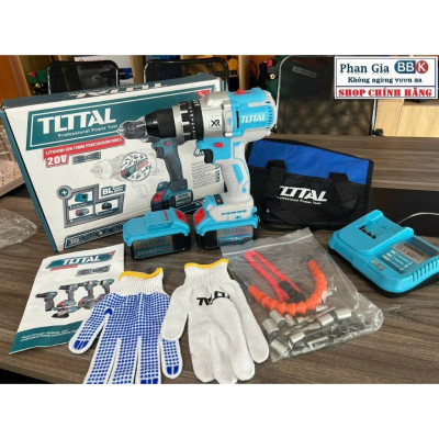 [chính hãƞg] Máy Khoan Pin TOTAL 20V, Đầu Autolock 13mm, Động Cơ Không Chổi Than Hàng Cao Cấp (Bảo  Hành 12 Tháng)