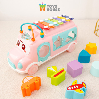 Đồ chơi giáo dục cho bé - ô tô thả khối kết hợp đàn gõ Xylophone ToysHouse HE8036 - màu xanh/hồng