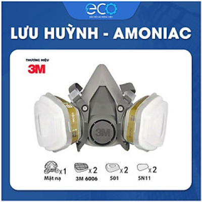Bộ mặt nạ phòng độc 3M 6100/6200 với phin lọc 6006 kết hợp tấm lọc bụi 5N11 cùng nắp giữ 501 (7 món)