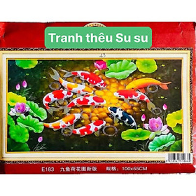 Tranh thêu kín cửu ngư quần hội E183, kích thước 100 x 60 cm