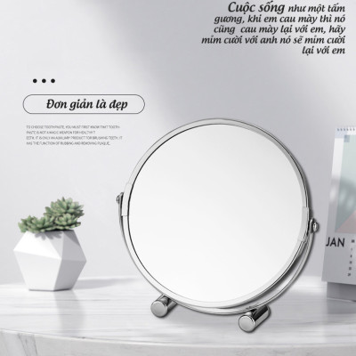 Gương trang điểm phóng đại 3 lần, xoay 360 độ, 2 mặt siêu nét, để bàn, Inox 304, Size 18cm, 20cm, Minh House G31