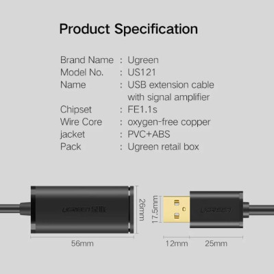 Ugreen UG10323US121TK 15M màu Đen Cáp tín hiệu nối dài USB 2.0 có chip khuếch đại cao cấp - HÀNG CHÍNH HÃNG