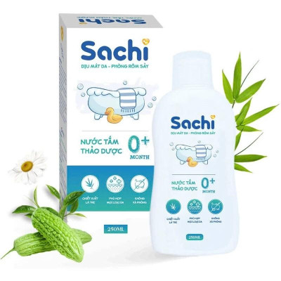 Combo 3 Nước Tắm Thảo Dược SACHI Ngừa Rôm Sảy, Cảm Lạnh Cho Bé Lọ 250ml - Tặng 1 Gạc Răng Miện Sachi