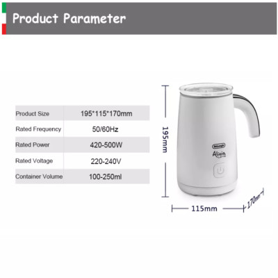 Máy tạo bọt sữa cao cấp Delonghi Alicia EMF2.W 250ml (500W) - Hàng Nhập Khẩu