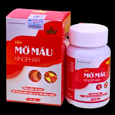 Viên mỡ máu Kingphar, hộp 40v, hỗ trợ hạ mỡ máu, giảm nguy cơ xơ vữa mạch máu