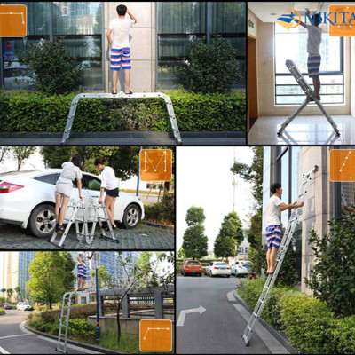 Thang nhôm gấp bốn khúc, Khóa thang tự động, an toàn, tiện dụng, đa năng - Chính hãng NIKITA 2024