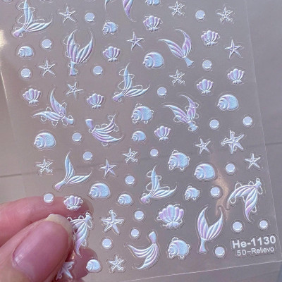 Sticker 5D Biển Cả Hình Sao Sò Ốc Biển Cá Heo Nhiều Màu Pastel Làm Nail Du Lịch Mùa Hè, Hình Dán Móng Ngọc Trai BLUE SEA Sứa Biển Nổi Mix Kiểu