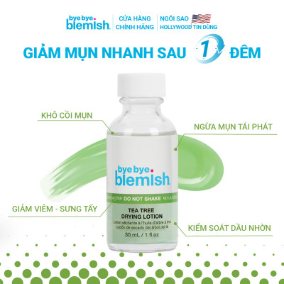 Chấm mụn Tràm Trà giảm mụn nhanh sau 1 đêm dành cho da mụn sưng viêm Bye Bye Blemish Tea Tree Drying Lotion 30ml