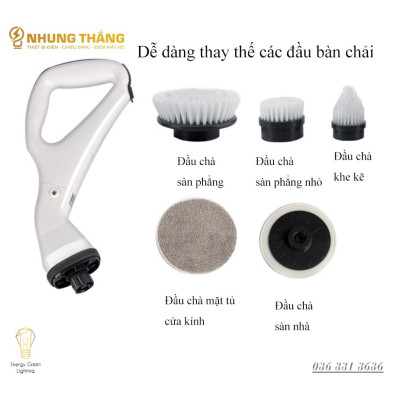 Máy Cọ Chà Sàn Vệ Sinh  Tự Động, Bàn Chải Làm Sạch Vệ Sinh Nhà Tắm Không Dây Với 4 Đầu Thay Thế