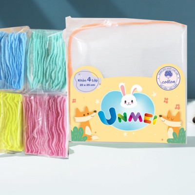 Gói 50 Khăn sữa vải gạc Unmei Dày 4 lớp 25x25cm 100% cotton (Đồ dùng vệ sinh cho bé)